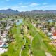 An aerial view of a golf course in Scottsdale, Arizona with a golf course lot in McCormick Ranch.