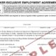 A sample of a "Buyer-Broker Exclusive Employment Agreement" form from the Arizona Association of Realtors, showing fields for buyer's and broker's information, terms, and dates, marked with a "SAMPLE" overlay.